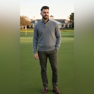 LL Bean Lambswool Pullover Chunky Knit Sweater Size M Button Collar ID# 511523